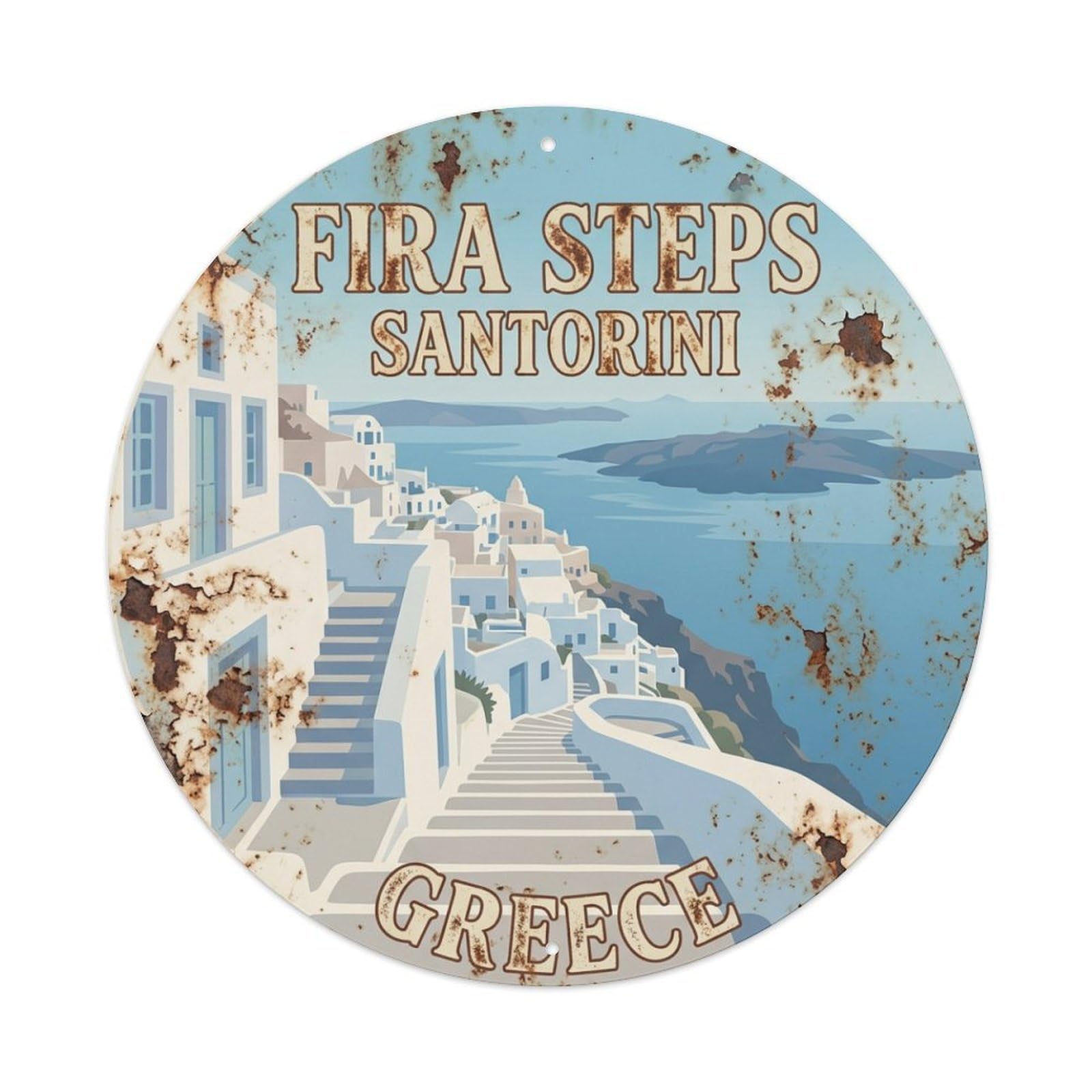 Galvaxio Style Vintage Travel Fira Santorini Steps 1 Metal Tin Sign