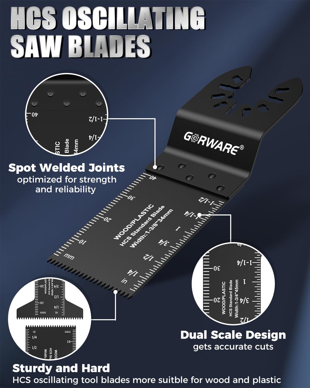 GORWARE 100 hojas de sierra oscilantes universales de madera y plástico, cuchillas multiherramienta de liberación rápida compatibles con Milwaukee, Dewalt, Makita, Rockwell, Ryobi, Craftsman