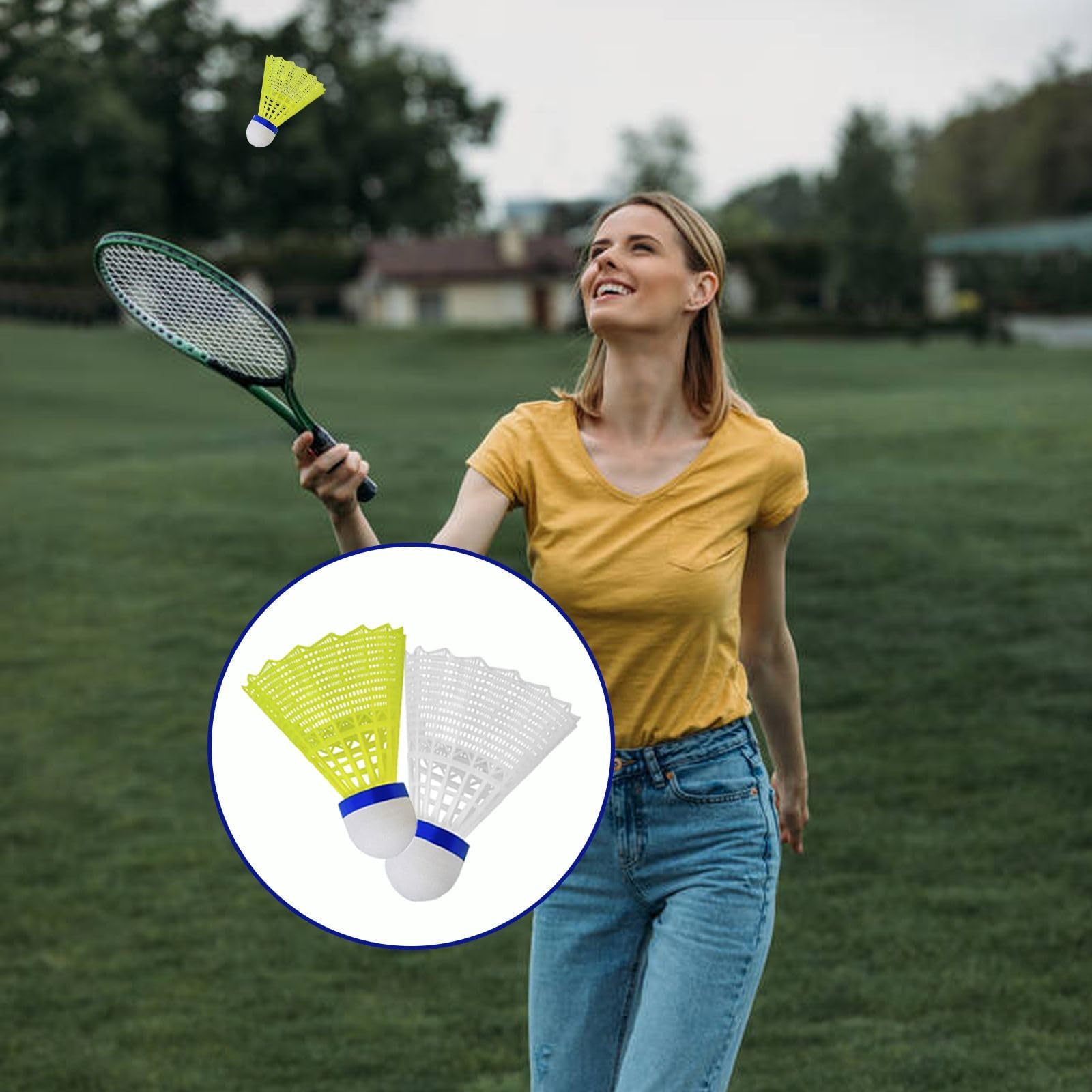 DALAETUS 24 Pezzi Volani da Badminton Set, Resistenti Palline da Badminton in Nylon, Stabilità e Durata Volano per Giocare a Badminton, Esterno e Interno, Durante Il Tempo Libero (Gialli e Bianchi)