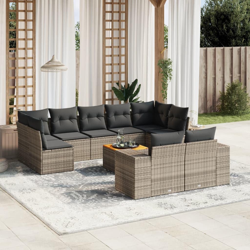 Set De Sofás De Jardín 10 Pzas Ratán Sintético Gris