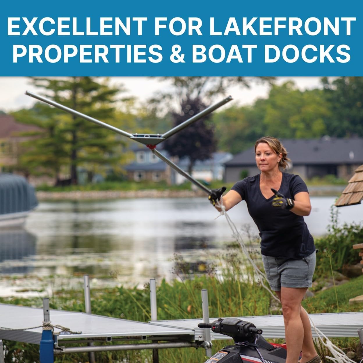 Jenlis Weed Razer Pro, Lake Weed Cutter, Large Pond Aquatic Plant Cutting Tool, Sharp Razor Blades Shear Cattail, Reed, Lilly & Chara Algae, Adjustable 30"-62” Inch Cut Width, 25' Foot Throw Rope