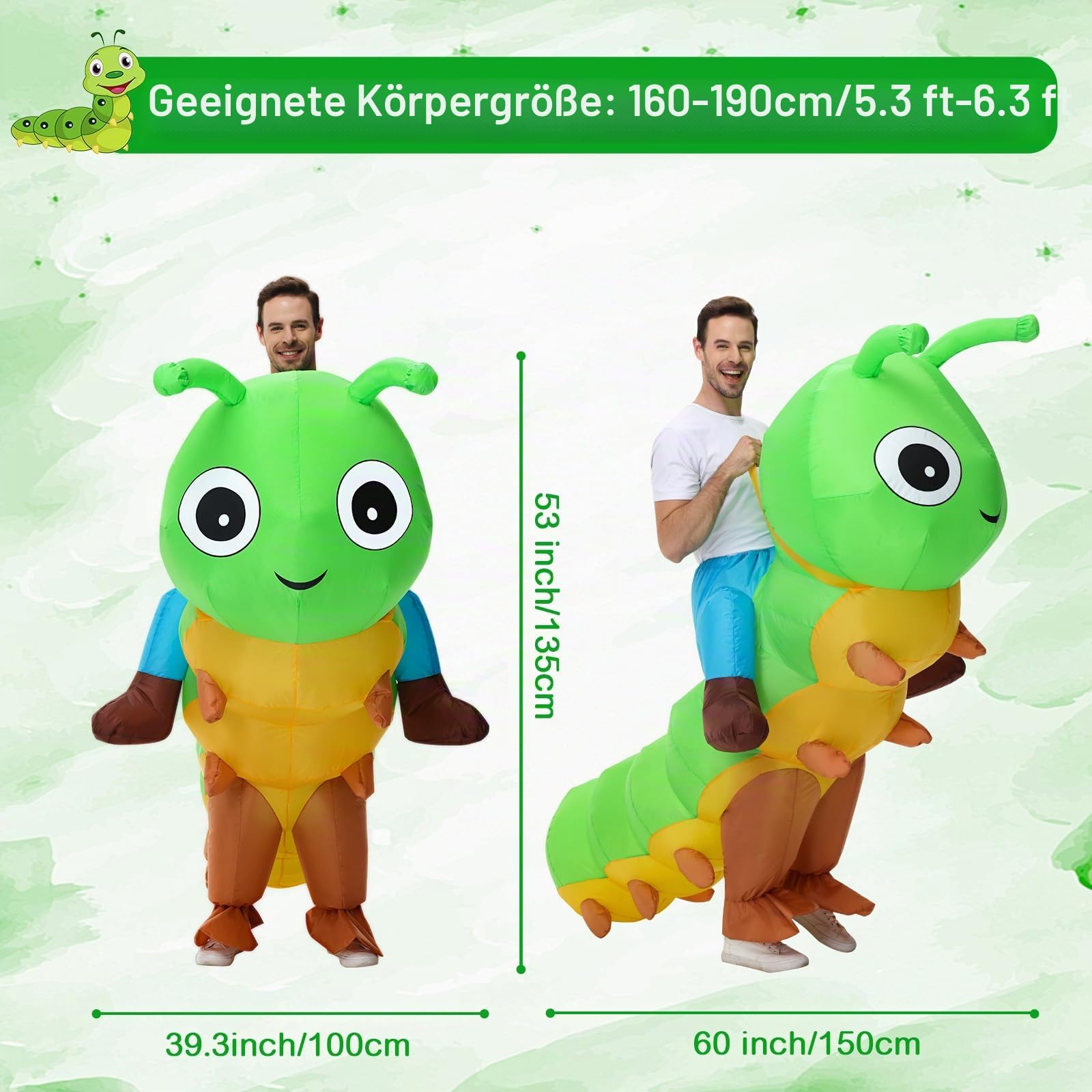 Poptrend Aufblasbare Kostüm Raupe Kostüme für Erwachsene Kinder, aufblasbares Raupenkostüme, Halloweenkostüme für Männer Frauen, lustige Kostümpartykostüme