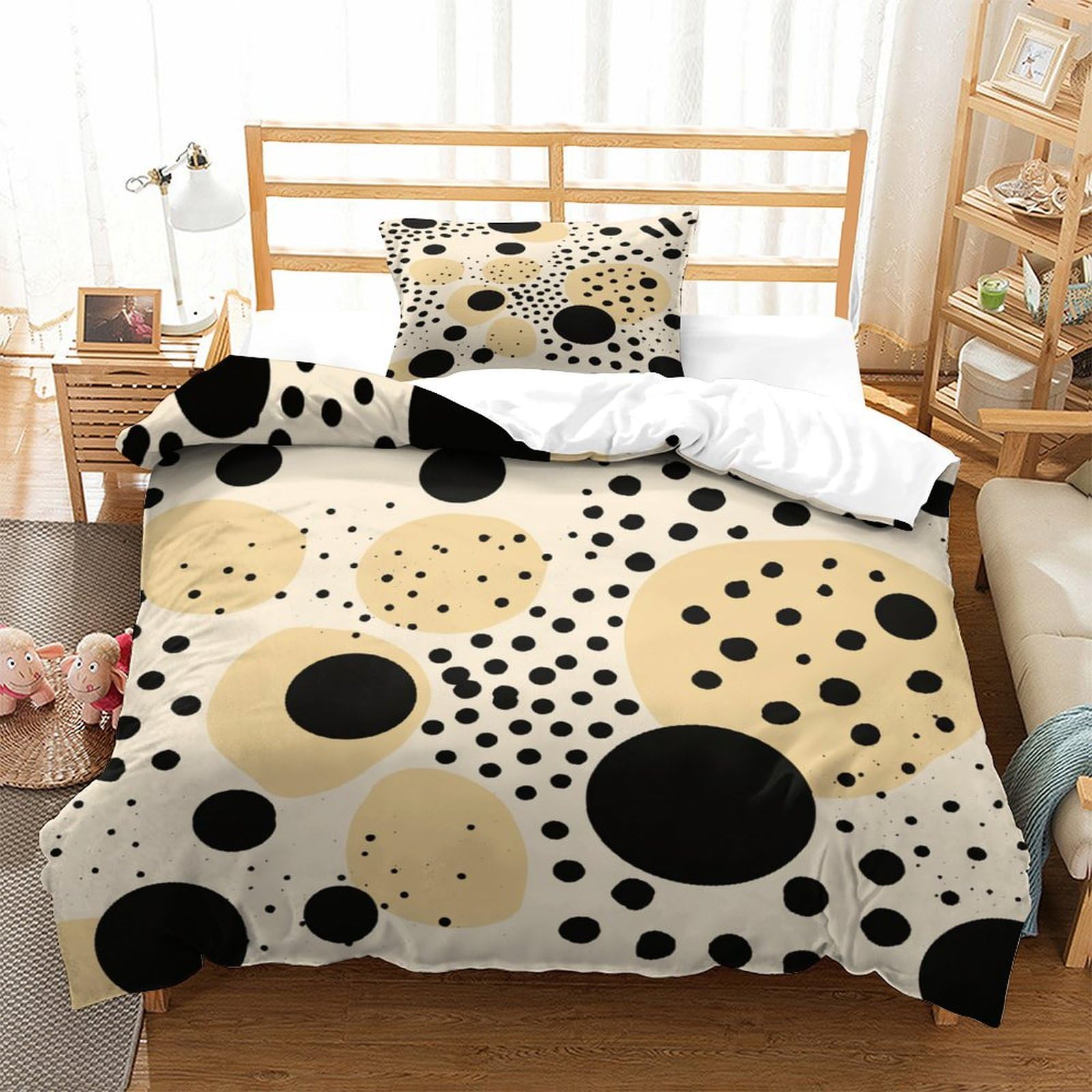 P1S9U7W5Y Abstract Polka Dot 3D Printed Duvet Cover Set 3pcs Microfiber Circle Bedding Set Single