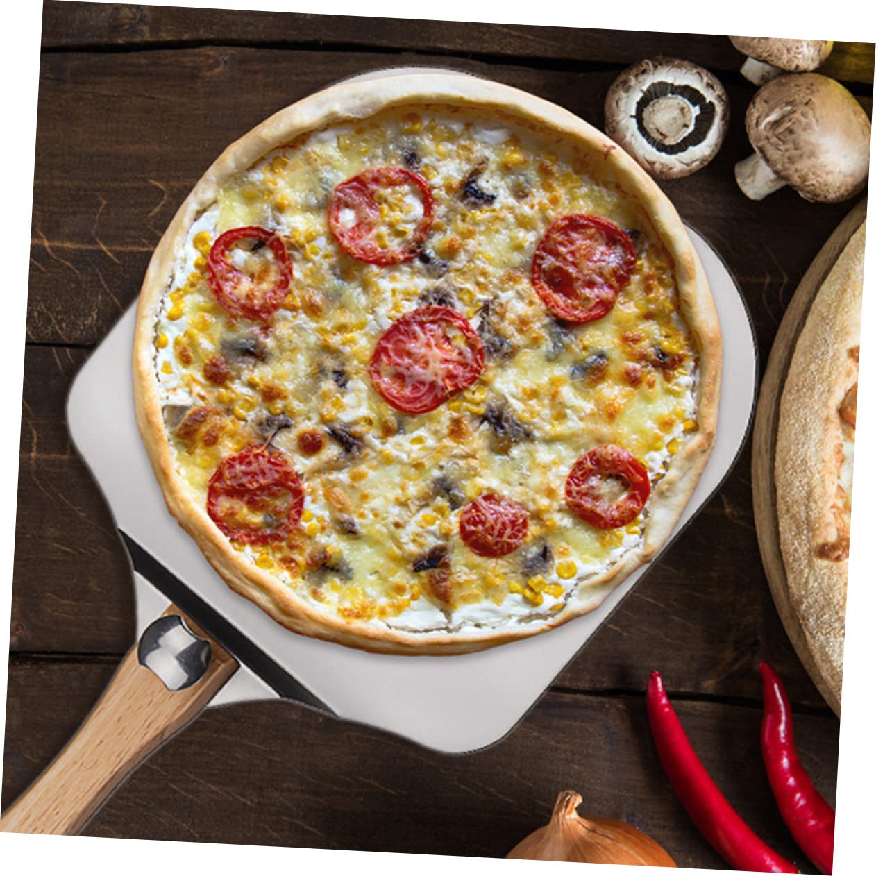 2 Stück Teiliges Set Faltbare Aluminium Pizzaschaufeln mit Holzgriff und Teigschaber für Pizza und Pfannkuchen Hitzebeständig und Praktisch für Küche