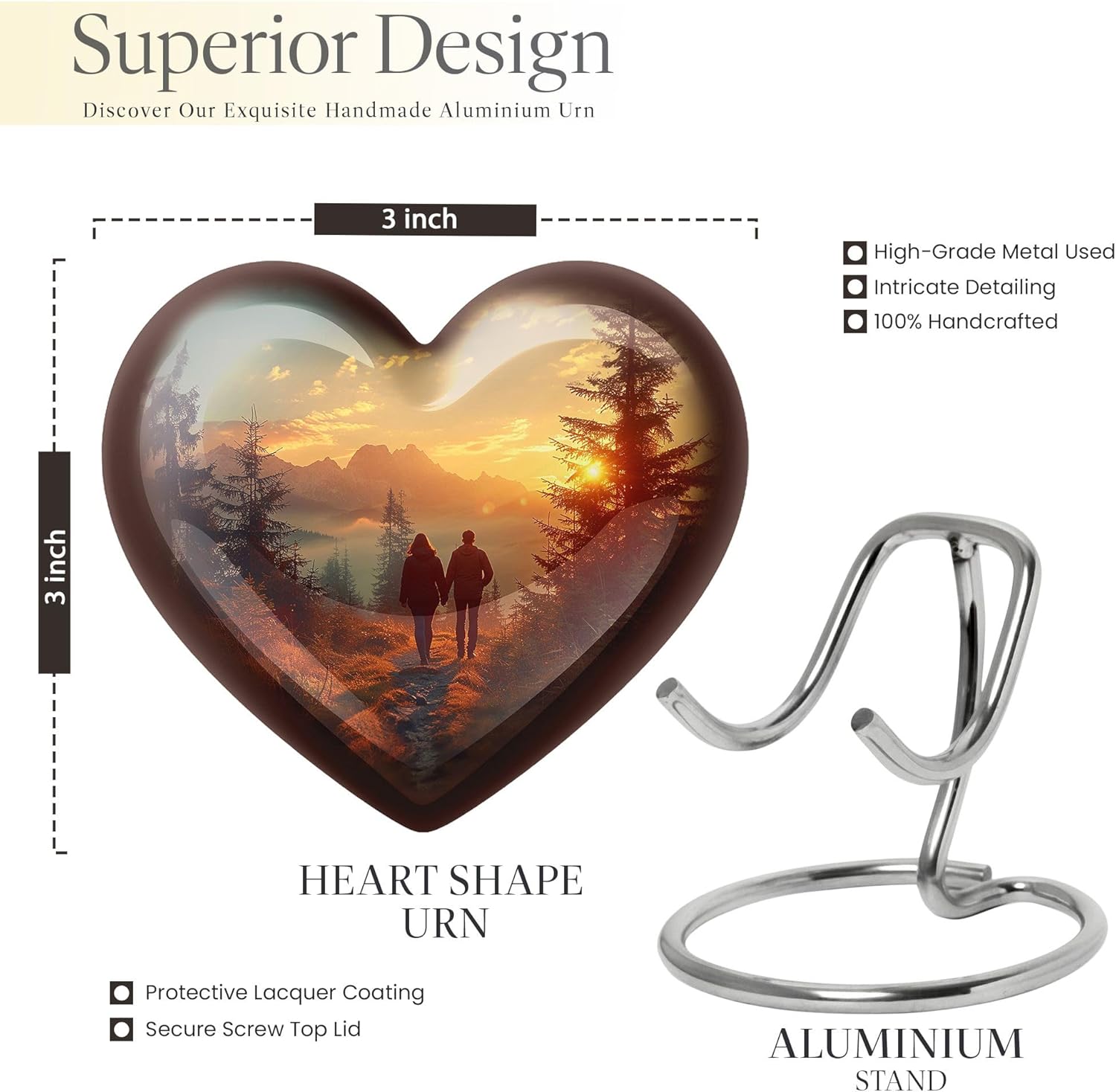 Couples Urns - Small Urn Heart - Ash Urns for Humans - Cremation Urns for Ashes - Cremation Urns Adult - Urn for Adult Male (Size - 3 inch Pack of 1)