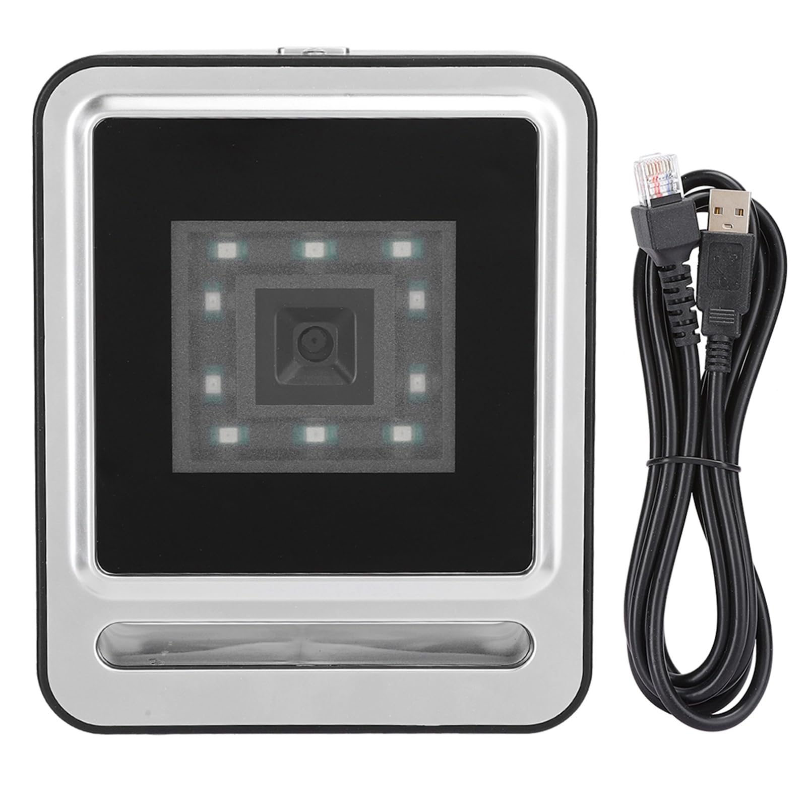 Escáner de Códigos de Barras Fijo, Lector de Código QR 1D 2D de Escritorio, Escáner de Códigos de Barras USB Manos Libres con Luz LED, Escaneo omnidireccional para Un
