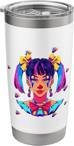 Miniatura 8 de Cute Streetwear synthwave 80s 90s retro anime girls clown Stainless Steel Insulated Tumbler Black,Brushed