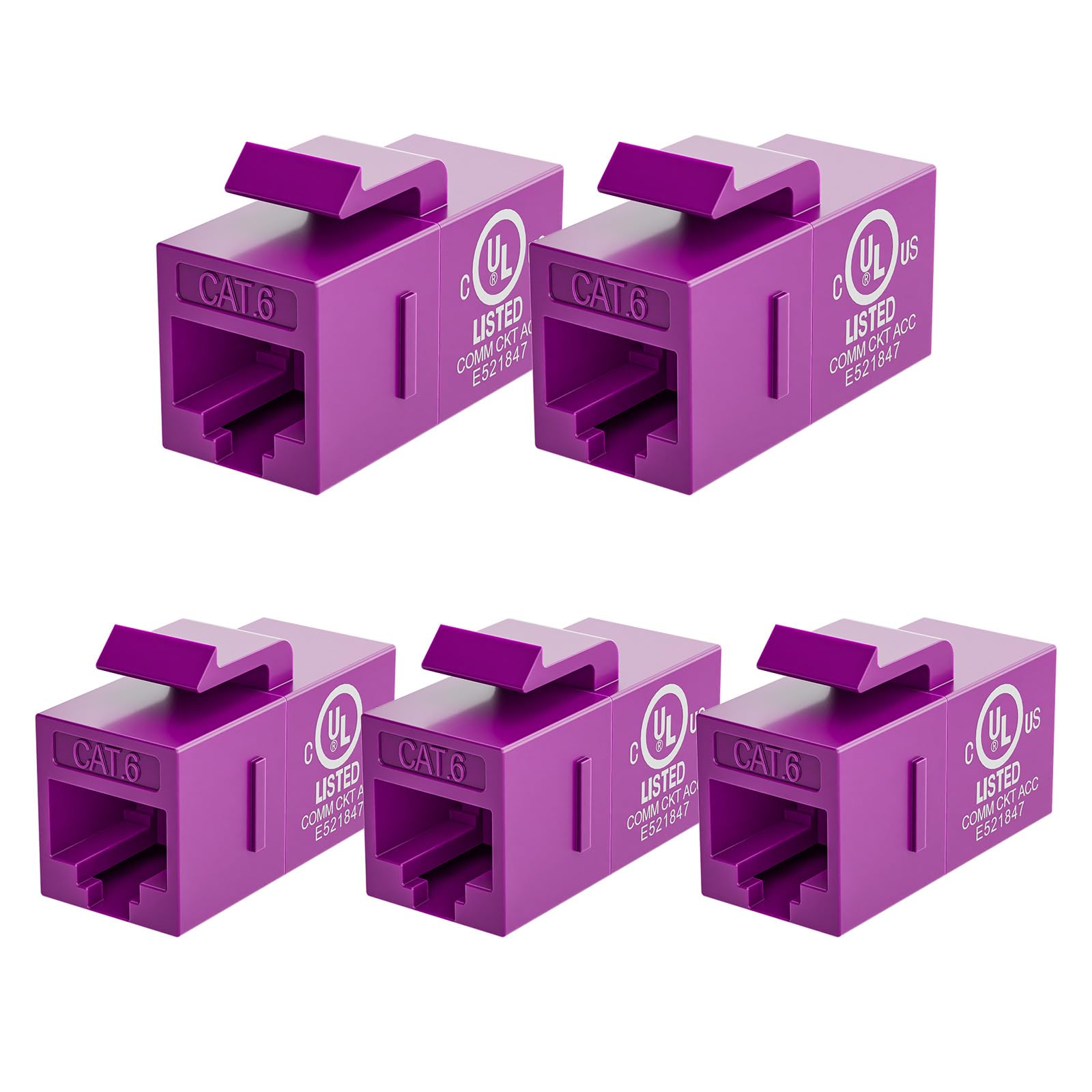 VCE [UL-Listed CAT6 Keystone Coupler 5-Pack, Ethernet Coupler Female to Female, RJ45 Coupler for CAT6/CAT5e/CAT5, Keystone Jack, Purple