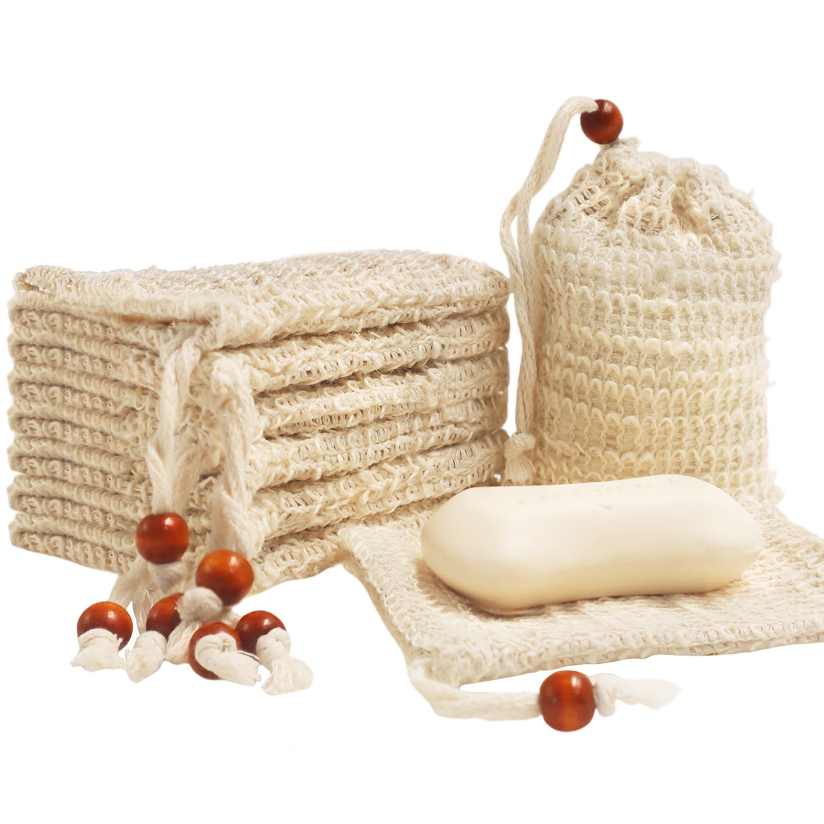 Bolsa de jabón de sisal natural para barra de jabón, 8 sacos de sisal orgánico para exfoliar espumas y barra de jabón seco al aire, bolsa de jabón de ducha