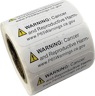 FirstZi Adhesive California Prop 65 Warning Labels CA P65 Sticker Paper Sign Short Form Safety Alert Tag Decal - 0.5x1.5 Inches - 500 Stickers per Roll
