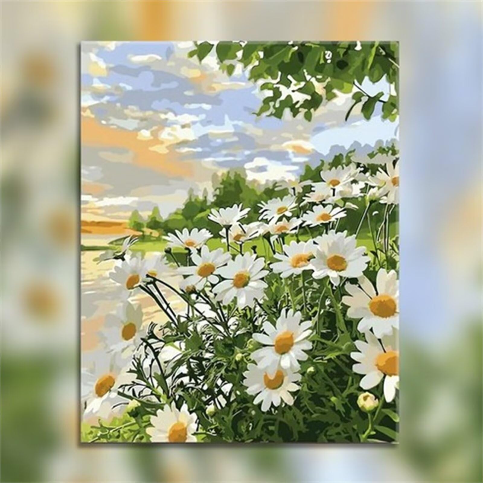 Biała stokrotka kwiaty do malowania według numerów, dla dorosłych, bez ramy, 66 x 76 cm, malowanie według numerów, dla początkujących, z pędzlami i pigmentem akrylowym, obraz olejny na płótnie do