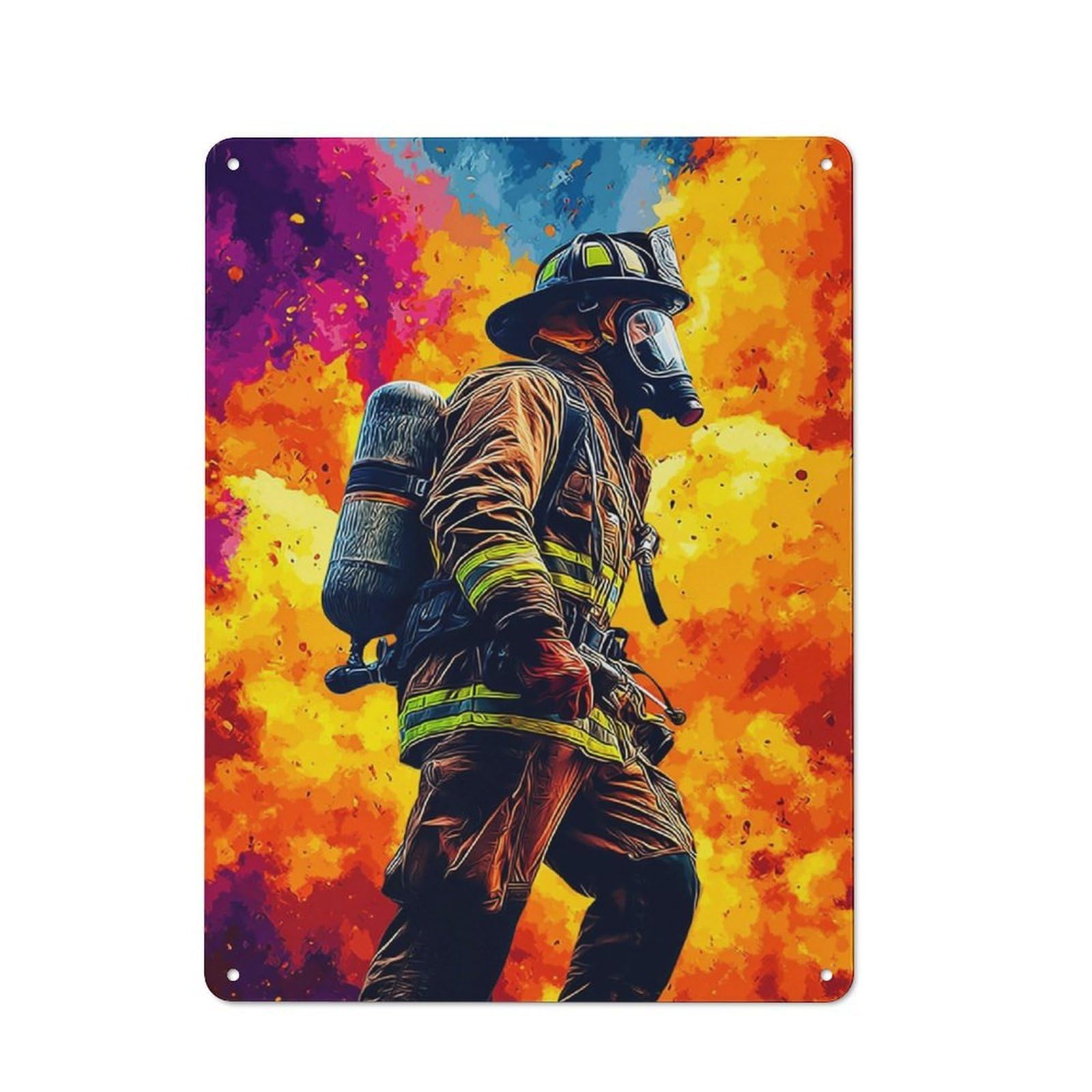 Junmoney Firefighter Bravery In Action -3 Rustic Metal Wall Sign 40X30cm For Kitchen Or Home Bar, Suited To Home Bar Enthusiasts