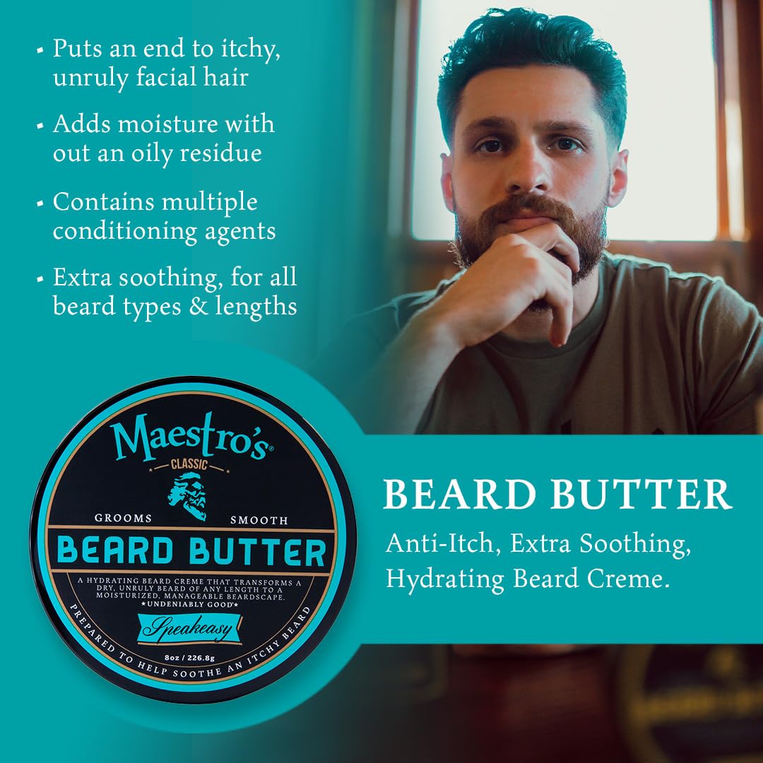 Maestro's Classic BEARD BUTTER | Anti-Itch, Extra Soothing, Hydrating Beard Creme For All Beard Types & Lengths- Speakeasy Blend, 4 Ounce - Image 4