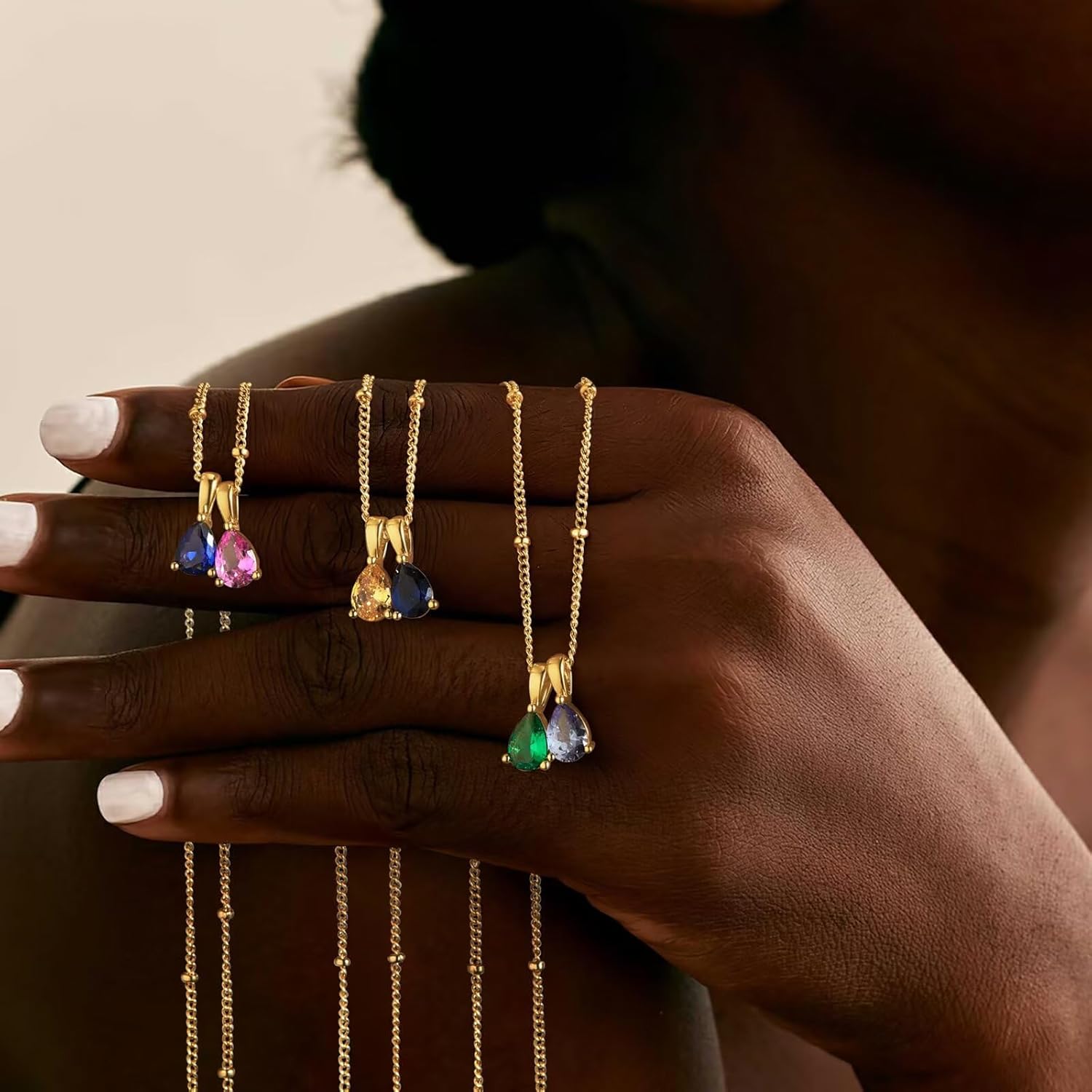 Turandoss 2 Teardrop Birthstone Necklace for Women Her – Personalized 14K Gold Plated 12 Months Created May Crystal Birthstone Pendant Necklace Jewelry, Birthday Gifts for Women Jewelry - Image 5