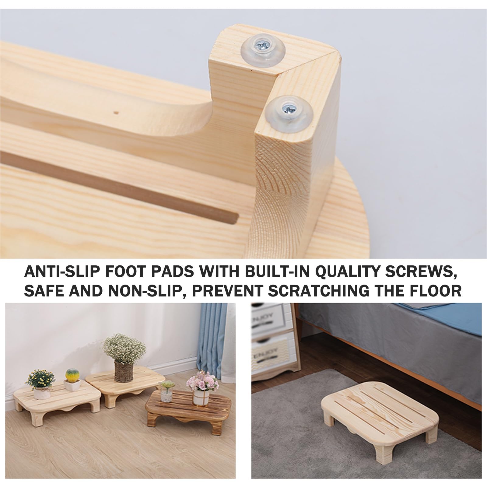 Fußhocker, One Step Hocker, Massivholzmaterial, poliert und abgerundet(Wood Color)