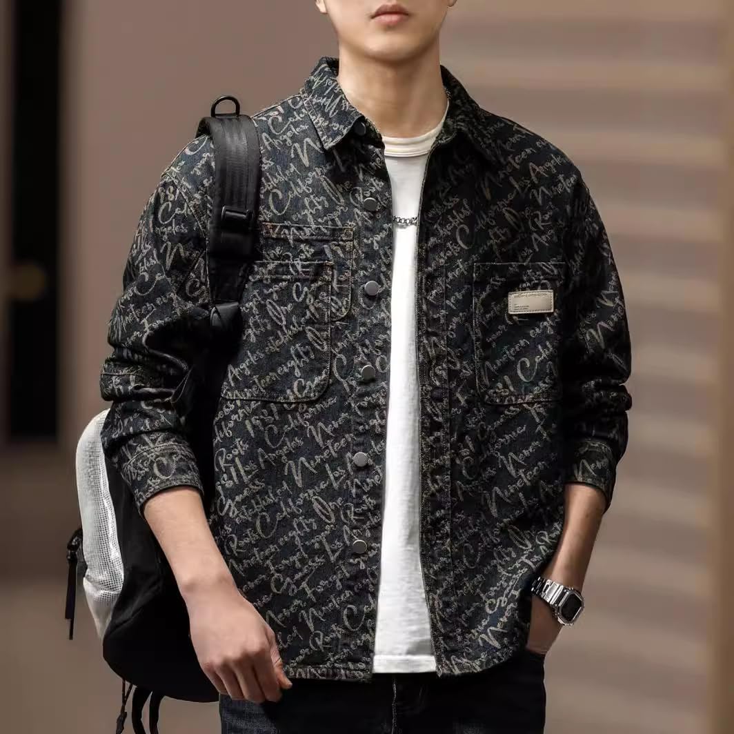 Men's Denim Shirt for Spring and Autumn, Vintage Casual Shirt Jacket for Men