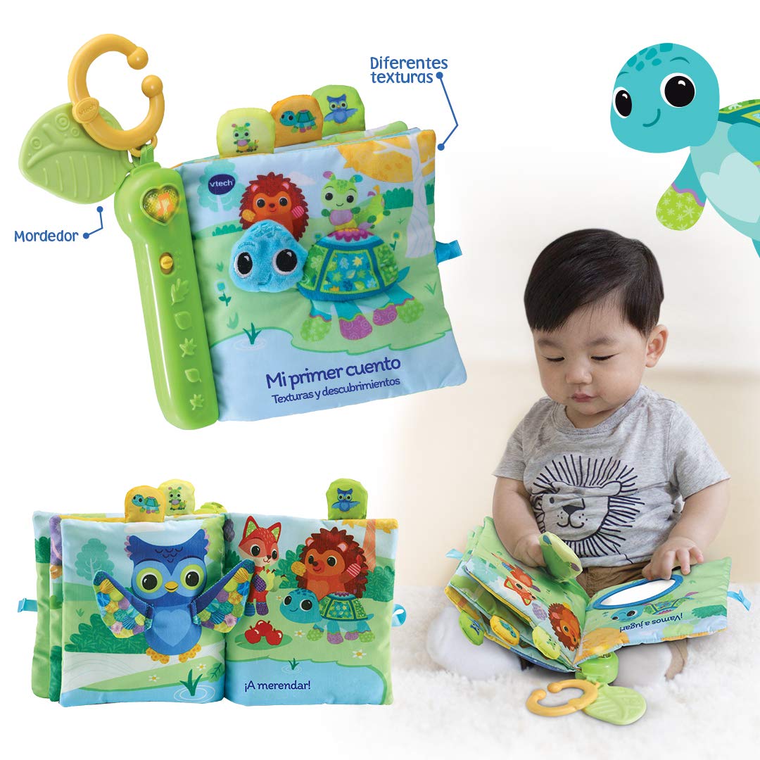 VTech-Baby Mi Primer Cuento Texturas y descubrimientos, Libro Infantil de Tela, Bebés +3 Meses, Descubre la Naturaleza y los Animales, estimula Sentido del Tacto, Anilla para Colgar, Versión ESP