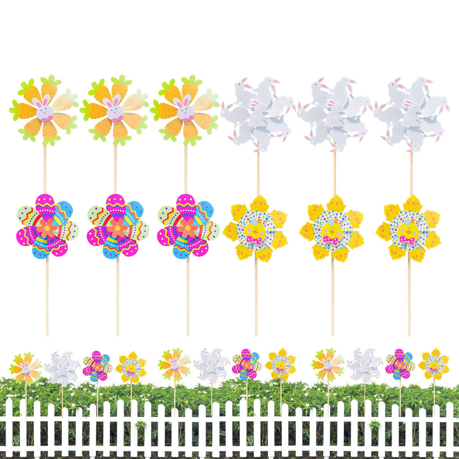 Moulinet à Vent Pâques | Lot de 12 décorations de jardin style dessin animé
