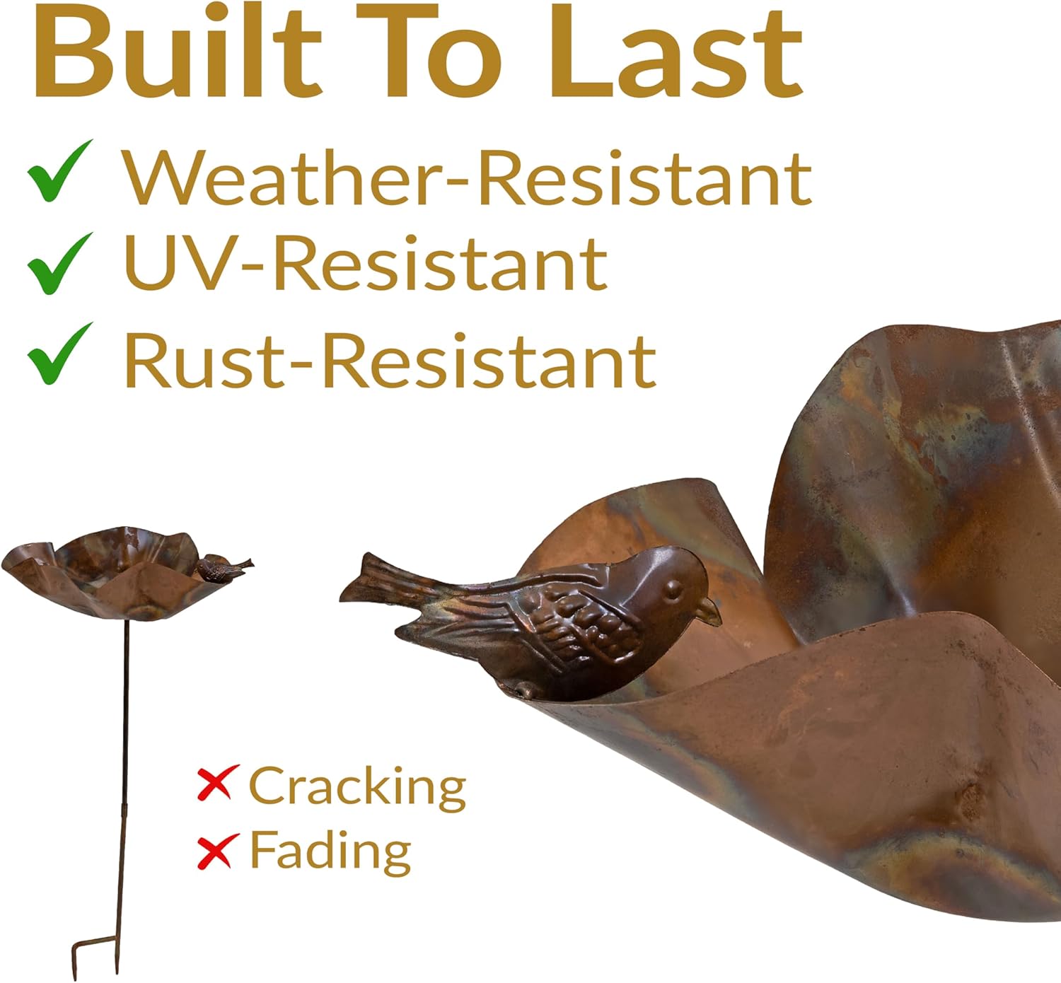 Sunnydaze Abstract Blossom Copper Bird Bath for Outside with Stake - UV-Resistant Finish - 34.25" H