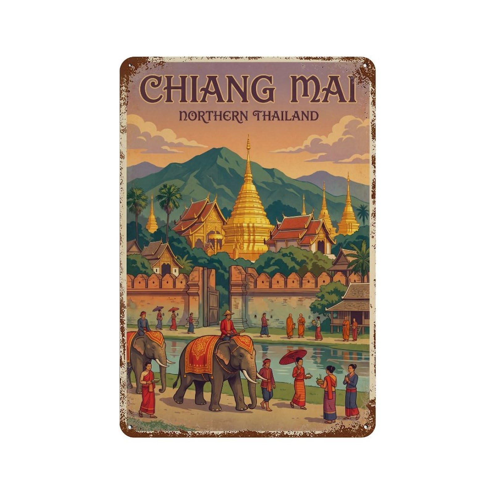 Metal Tin Sign Thailand Chiang Mai Vintage
