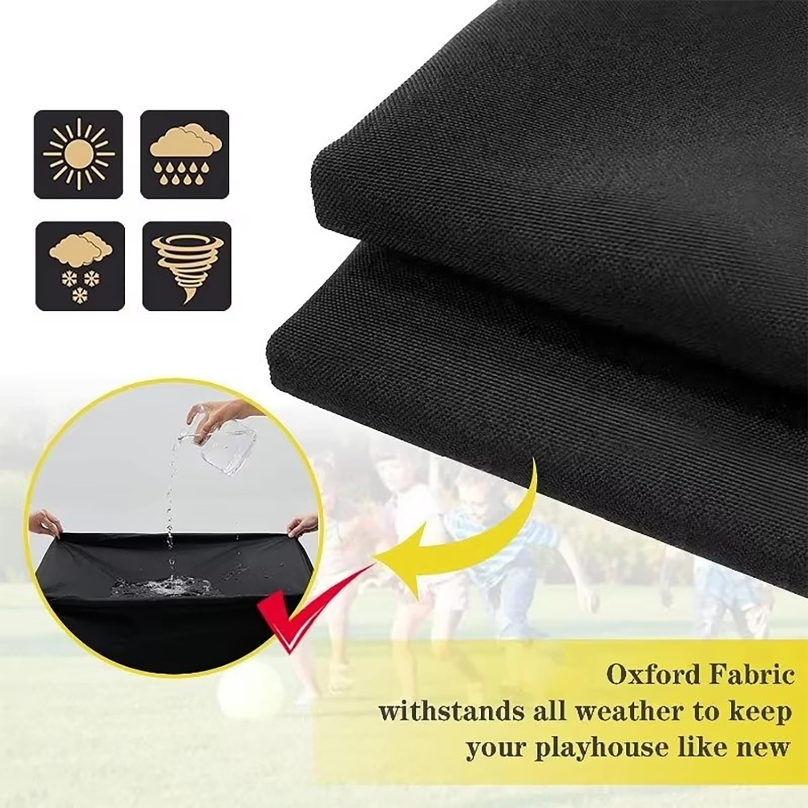 NEWFUN Fundas para Casa de Madera Para Niños, Fundas para Casitas Infantiles, Tejido Oxford 420D, Impermeable, Protección UV, Con Cordón y Cremallera (145*145*160cm, Negro)