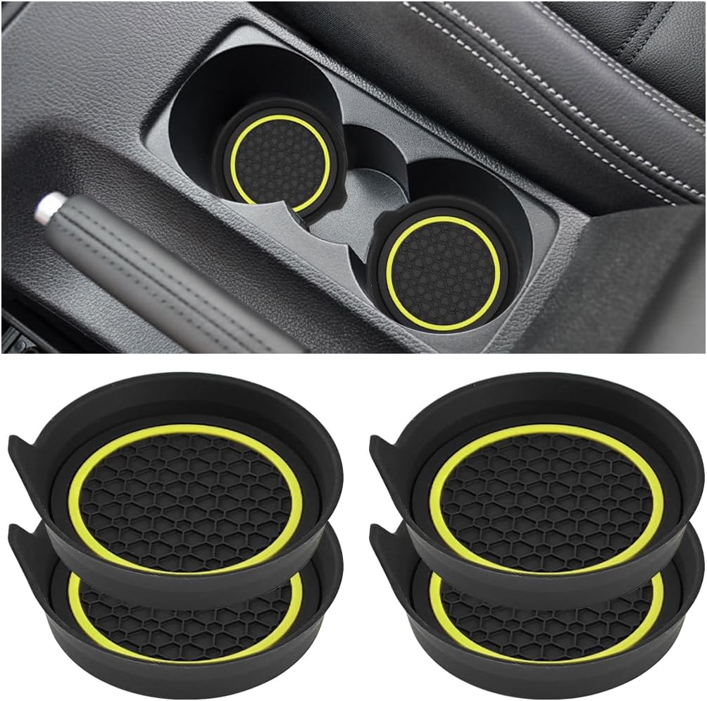 HZEL Car Cup Holder Coasters, 4PCS Non Slip Waterproof Vehicle Water Bottle Pads, Recessed Automotive Interior Drink Mat Decoration Accessories, Universal for SUV Sedan Truck (Red/Black)