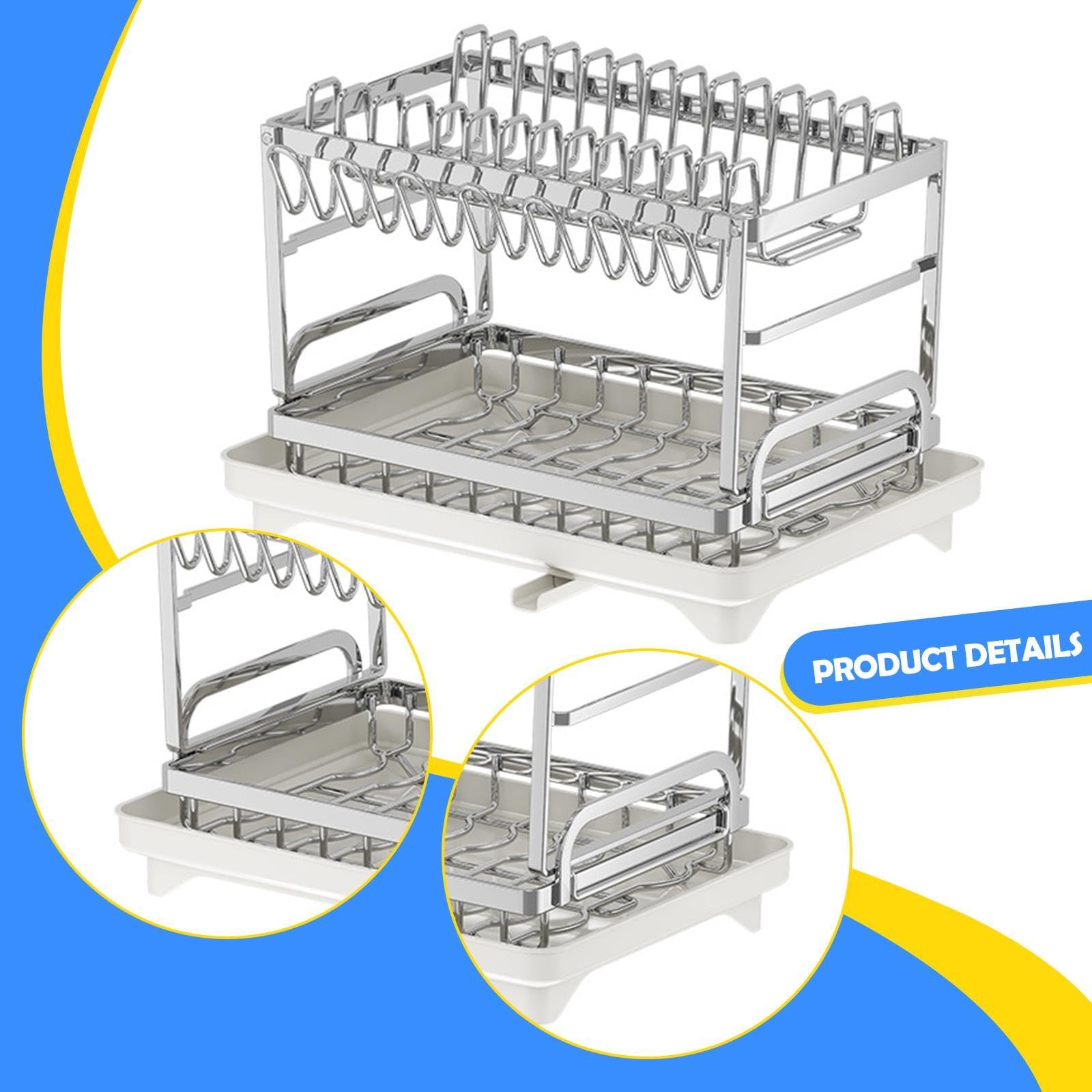 Escurridor de Platos Rejilla de Drenaje Organizador de Cocina Y Soporte para Tazones con Construcción Robusta de Acero Inoxidable Adecuado para Famil