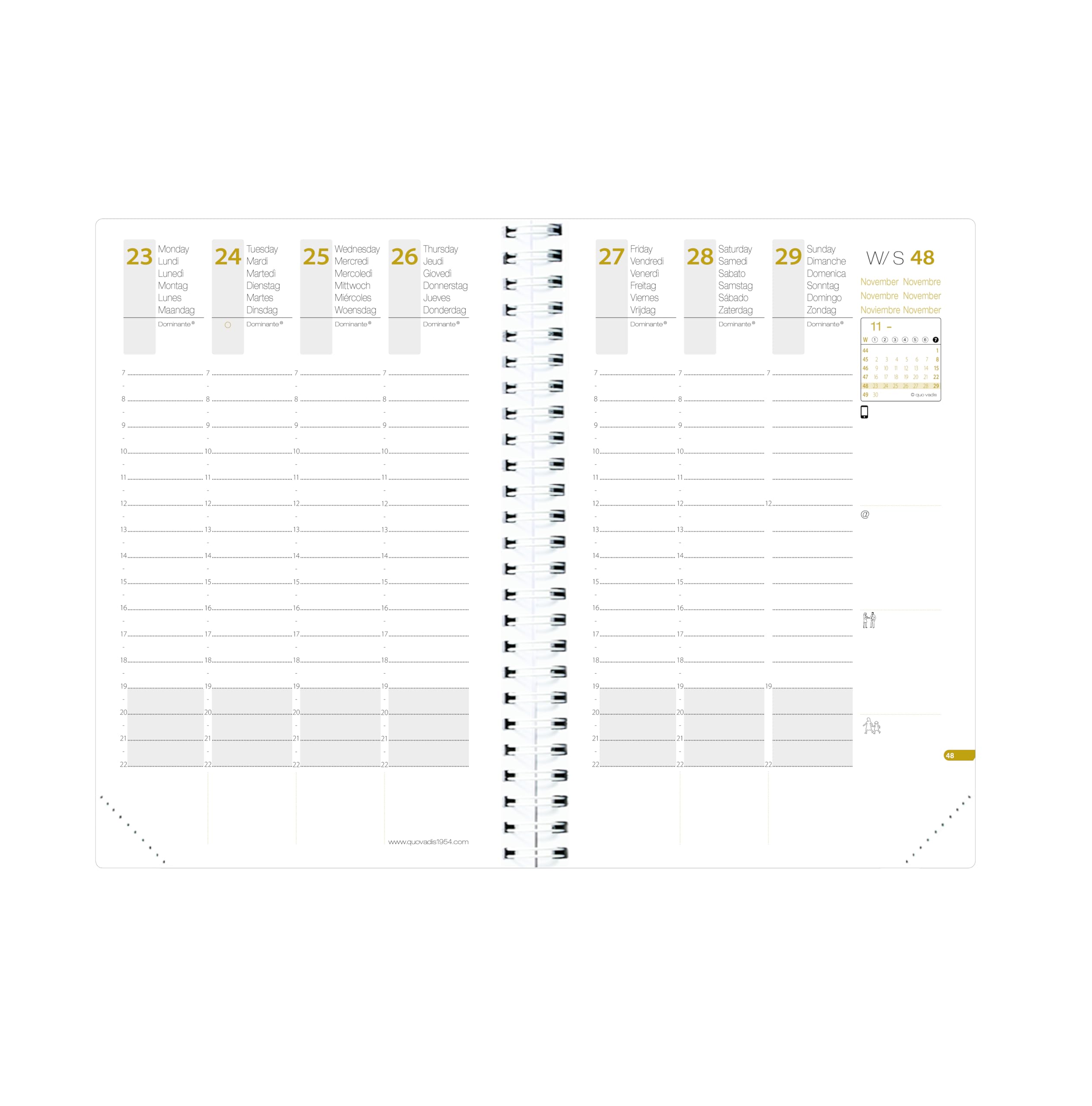 Quo Vadis 615034Q Agenda TIME&LIFE LARGE Multilingua Anno 2026 Colore Kaki Formato 16x24 cm Settimanale 13 Mesi Dicembre-Dicembre Carta Bianca con Spirale Copertina Amovibile in Sintetico Cassandra