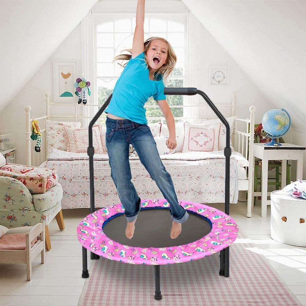 Trampolín de 36 Pulgadas|Cama Elastica Niños con Mango Ajustable y Cubierta Acolchada de Seguridad Trampolín Plegable|Rebote de Fitness Silencioso para Ejercicio, Interior y Jardín