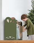 ROBOTIME Lit bébé, Lit bébé en bois, Lit enfant en bois avec rangement, Literie et Crochets en bois 22’’, Meubles de poupée pour les filles américaines Âges 3+ (Vert)