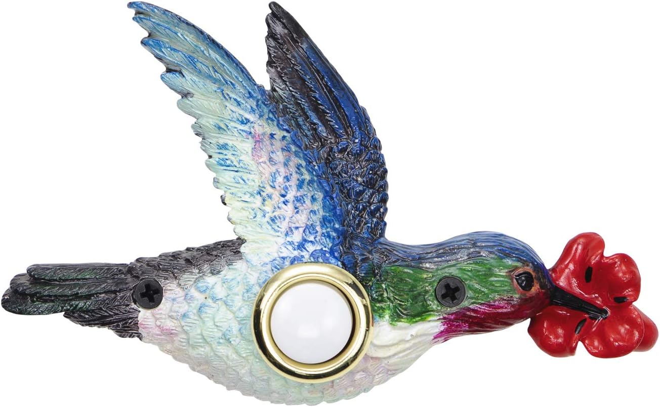 Waterwood Hand Painted Hummingbird Doorbell - Wired & Illuminated Push Button Cast in Durable Polyresin