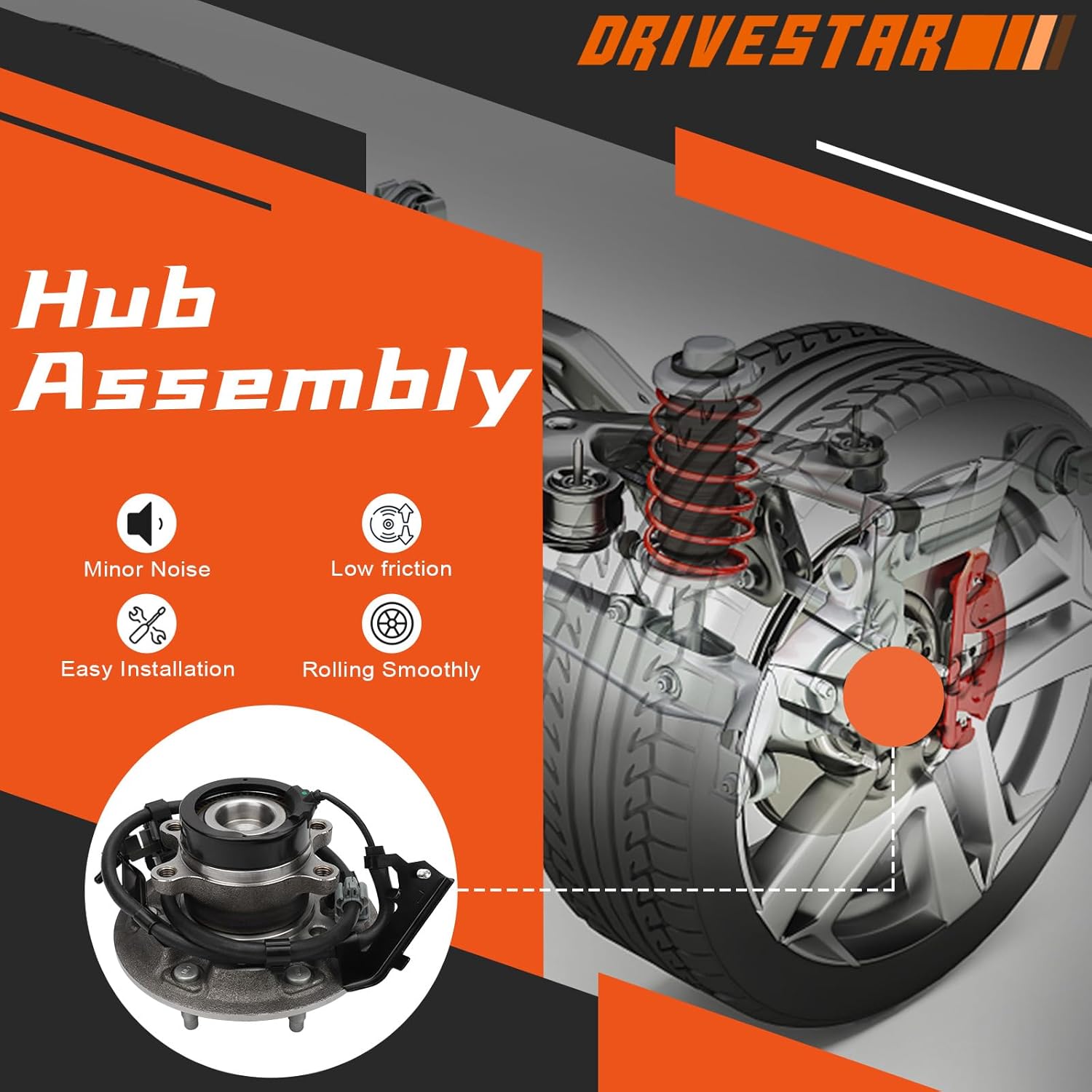 [RWD] DRIVESTAR 515104 Front Driver Side Wheel Hub & Bearing Assembly fits for Chevrolet Colorado GMC Canyon Isuzu i-280 Isuzu i-290 Isuzu i-370(6 Lug w/ABS 2WD)