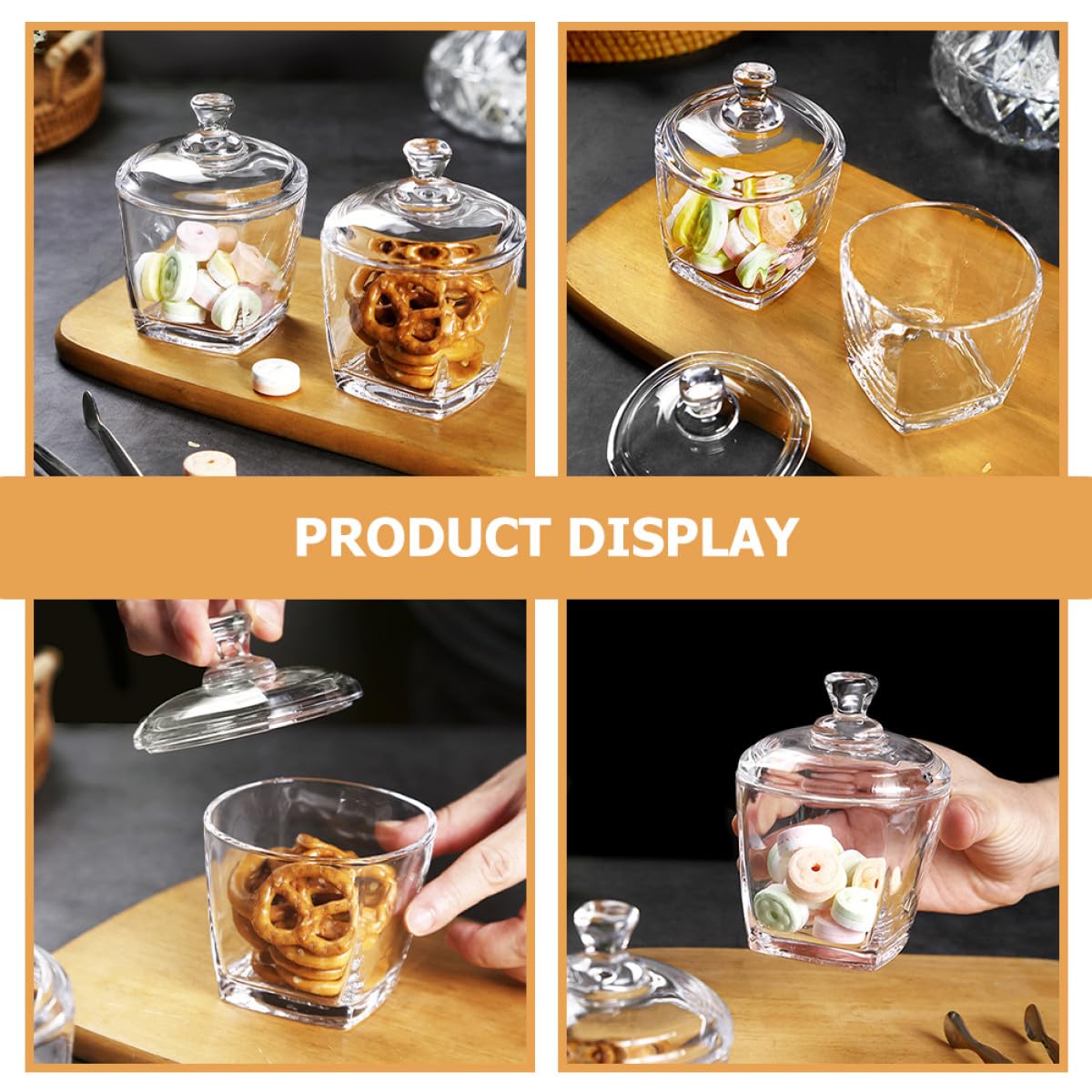 Angoily 2 Stück Pack Glasbehälter mit Deckel 260 ml Luftdichtes Vorratsglas für Snacks Bonbons und Trockenfrüchte Transparentes Glasgefäß Zur Aufbewahrung