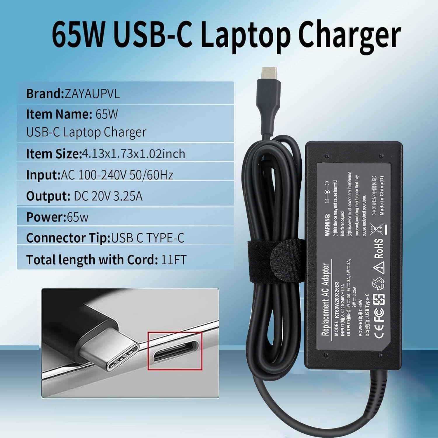 Universal 65W USB C Laptop Charger Type C Chromebook Charger for HP Laptop/Envy; Dell Latitude; Lenovo ThinkPad/Yoga and More Chromebook Type C Power Cord Supply Adapter Computer Fast-Charging