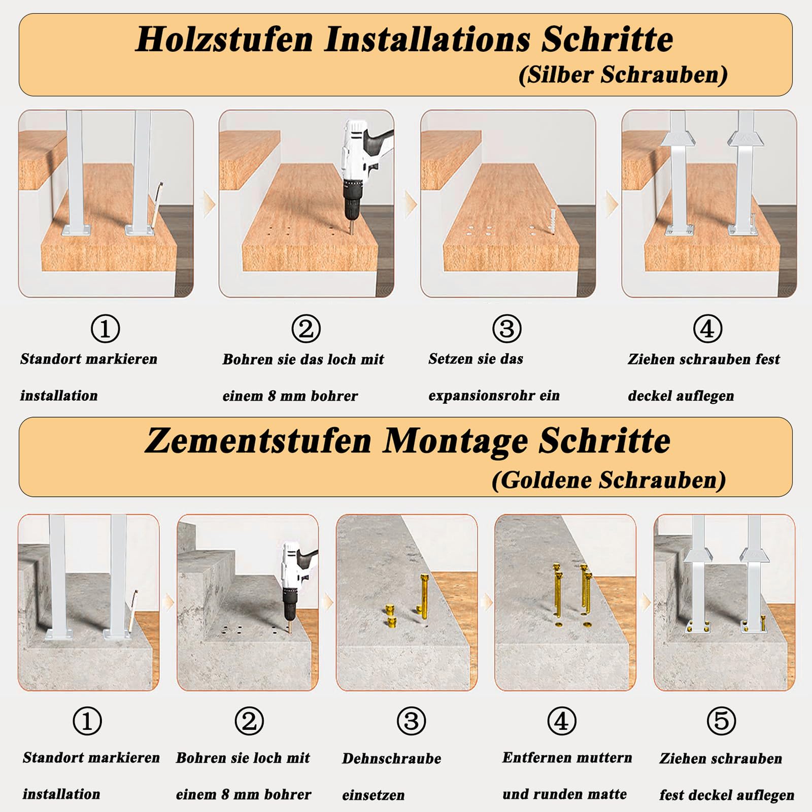 Barandilla Escalera en Forma de U, Metálico Pasamanos con Diseño Diamante y Base Tapa, Interior Parapeto para Loft, Balcón, Balaustre Exterior, Instalación Vertical (Blanco, 110cm)