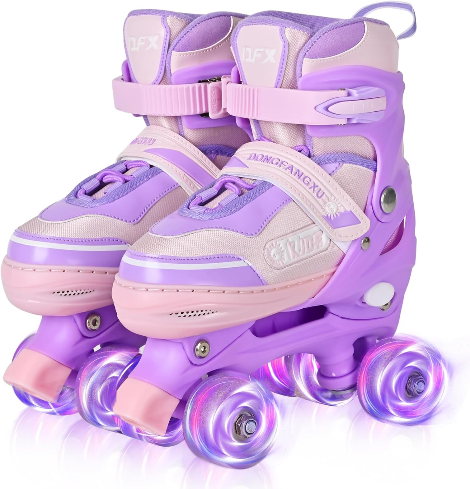 Roller Skates for Girls Kids Child Beginners, Adjustable 4 Sizes Roller Skates for Kids and Youth with Light Up Wheels for Sports, Purple & Pink