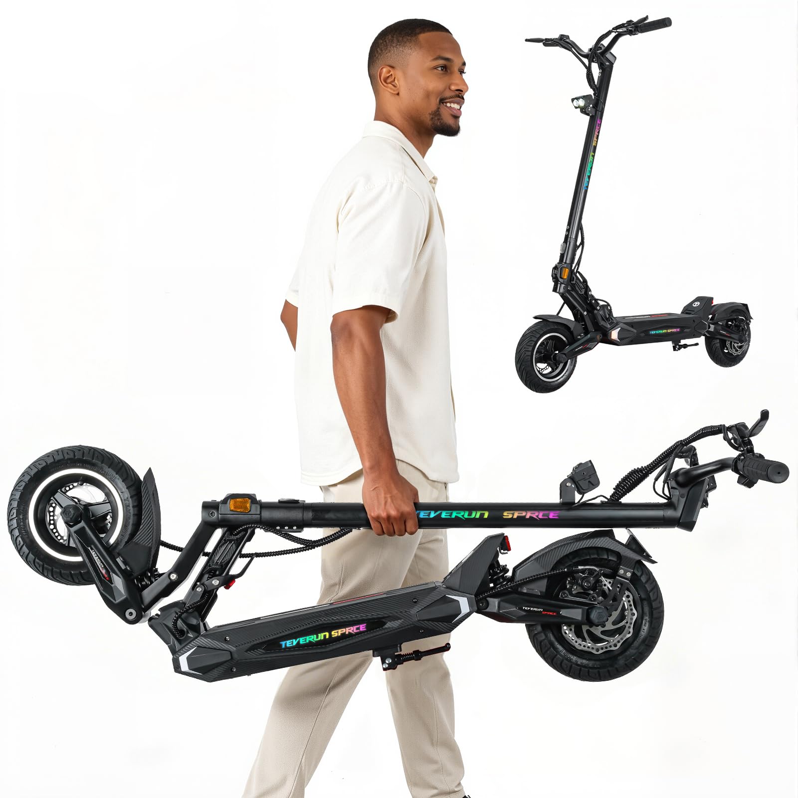 Teverun Space Lite - Monopattino elettrico per adulti, 25 km/h massimo, doppio motore da 500 W, doppia sospensione, pneumatici tubeless da 10", IPX6, autonomia 60 km, monopattino elettrico con