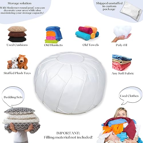 Miniatura 9 de Moderner Puf de piel sintética otomana sin relleno, reposapiés marroquí, cojín para reposapiés, solución de almacenamiento, color marrón natural