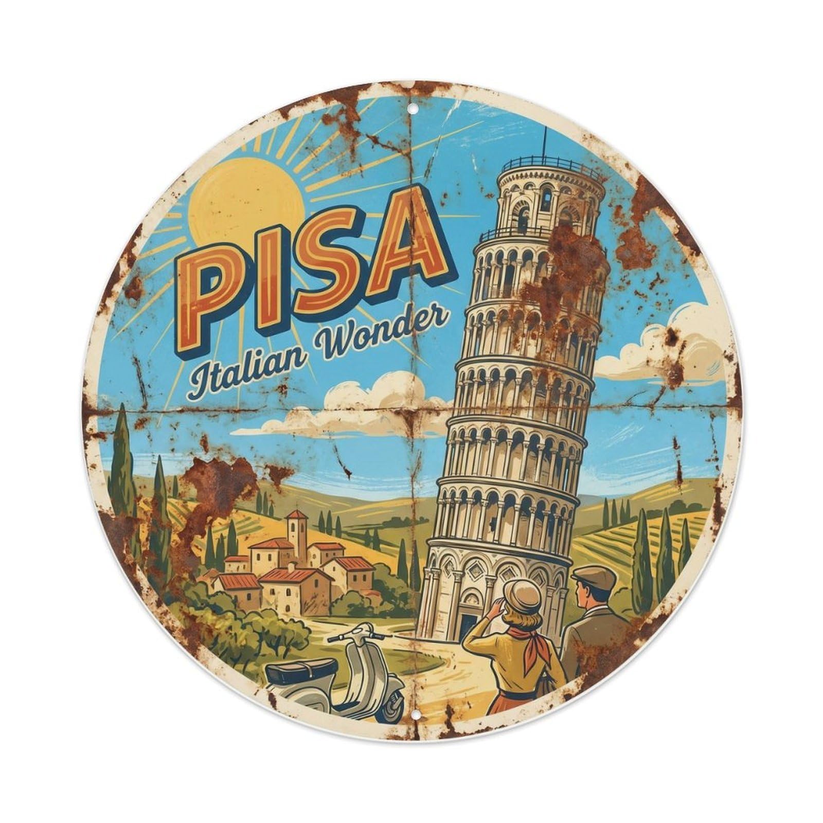 Fqnyr Style Vintage Travel Pisa Tower Landmark Metal Tin Sign