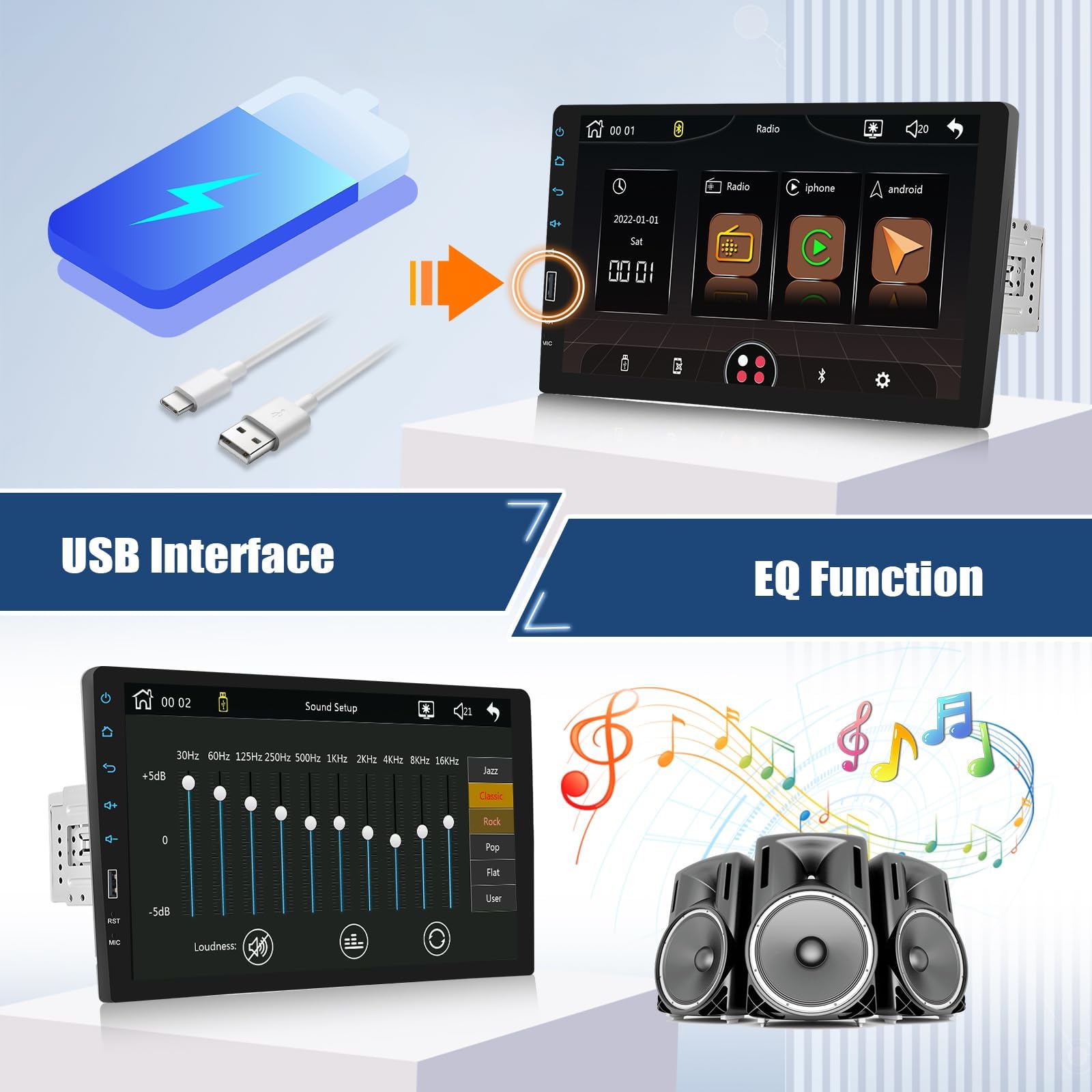 CAMECHO Wireless Carplay 1 DIN Autoradio con Car play Wireless Android Auto, Stereo auto con Schermo da 9 Pollici, Vivavoce Bluetooth, FM Radio, EQ, Mirror Link, Supporta USB+SWC
