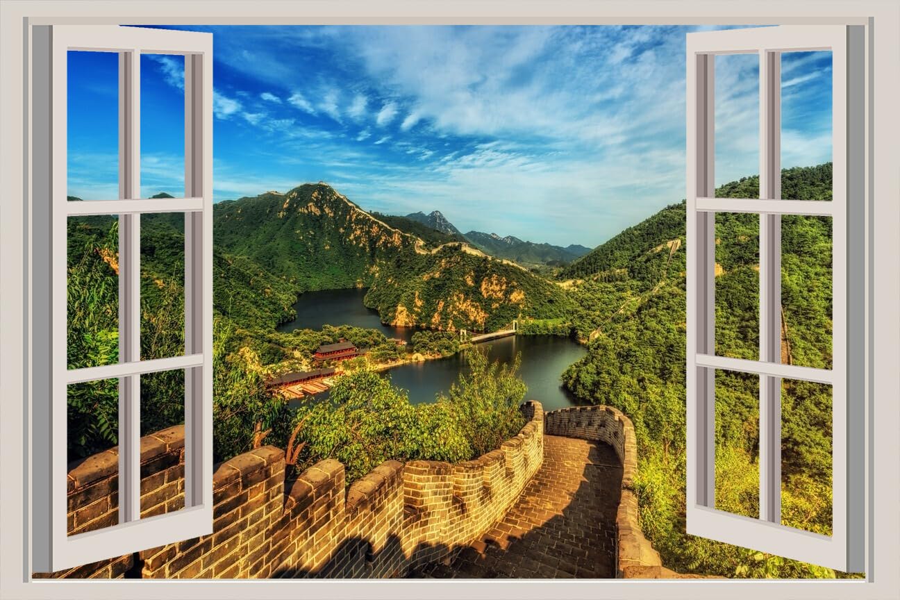 JVERF - JZZA24737 Mountains The Great Wall of China Scenery HDR| Self-Adhesive Open Window Wall Sticker