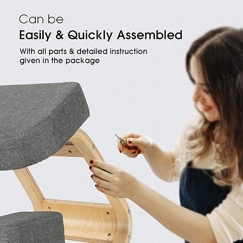 Miniatura 6 de Giantex Silla arrodillada, silla de postura de madera, carga máxima de 330 libras, mecedora con cojín suave, alivio natural para dolor de espalda,