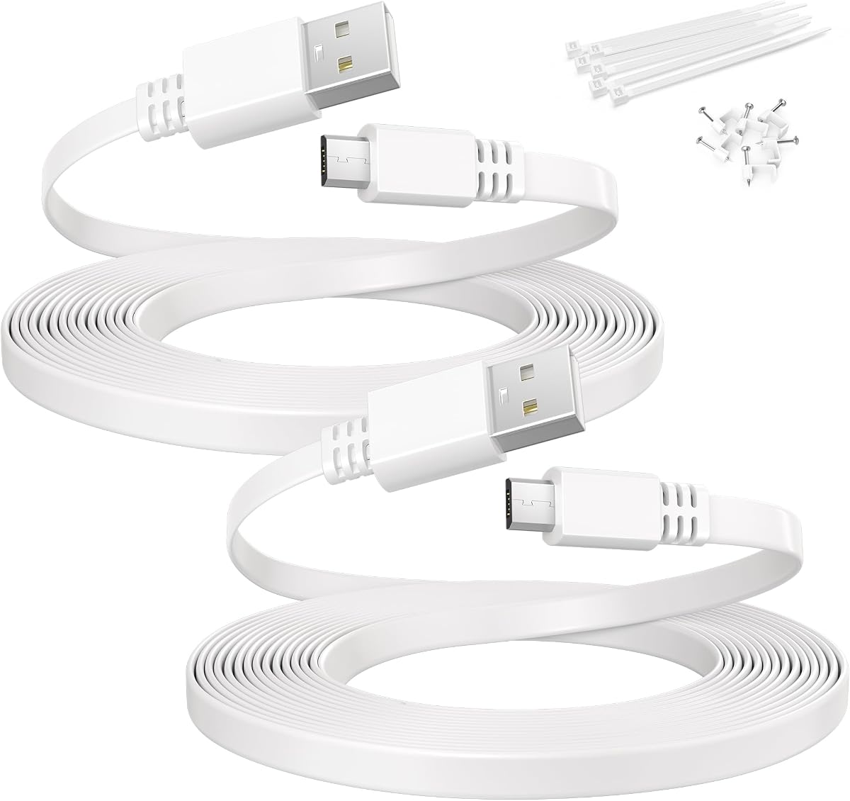 Itramax Flat USB A to Micro USB Power Extension Cable 20FT/6M 2Pack,White | Long Charging Extender Cord Wire Replacement for Security Camera,Blink Mini/XT2,Wyze Cam v4/OG,YI Home,Ring,Arlo,eufy,EZVIZ
