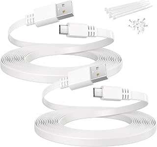 Itramax Płaski Kabel Przedłużający USB A do Micro USB 6M 2 Sztuki,Biały | Kabel Zasilający do Kamer Monitoringu,Kompatyb