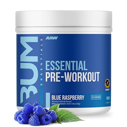 RAW Nutrition - Essential Pre - Chris Bumstead Pre Workout Formula, Sports Nutrition Pre-Workout Powders | Men & Womens Drink, Energy Powder for Working Out (Blue Raspberry)