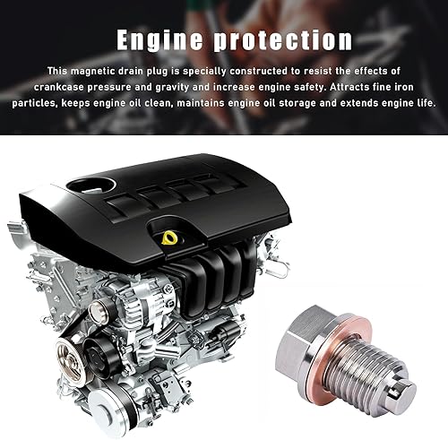 Miniatura 4 de Tapón magnético de drenaje de aceite de aluminio M14 x 1.5, perno de tuerca de drenaje de sumidero de acero inoxidable con 5 arandelas de cobre,
