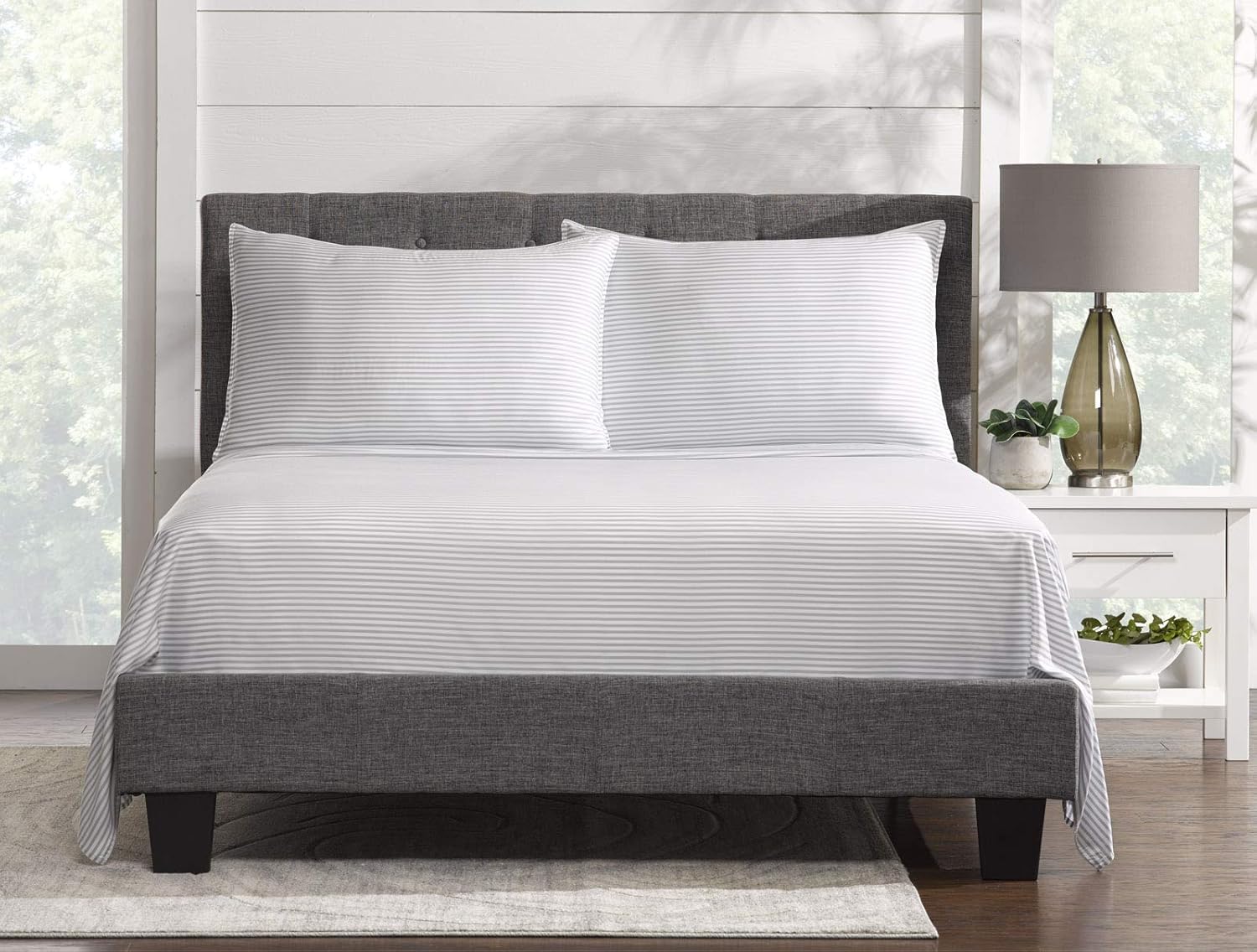 Pure Bamboo Split King Sheets, Genuine 100% Organic Viscose Derived from Bamboo Bed Sheet Set, Soft & Cooling, Double Stitching, 2 Fitted Sheets (Split King, Stripes) - Image 3