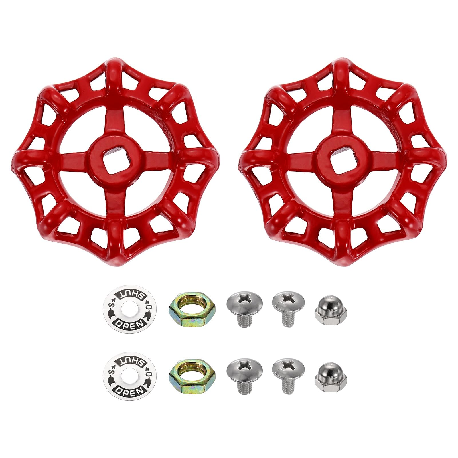 sourcing map 2Pcs Outdoor Faucet Water Spigot Handle, 9 x 9mm Round Wheel Square Stem Hole Cast Iron Hose Bib Outside Faucet Valve Handles Replacement for Garden Courtyard Bathroom, Red