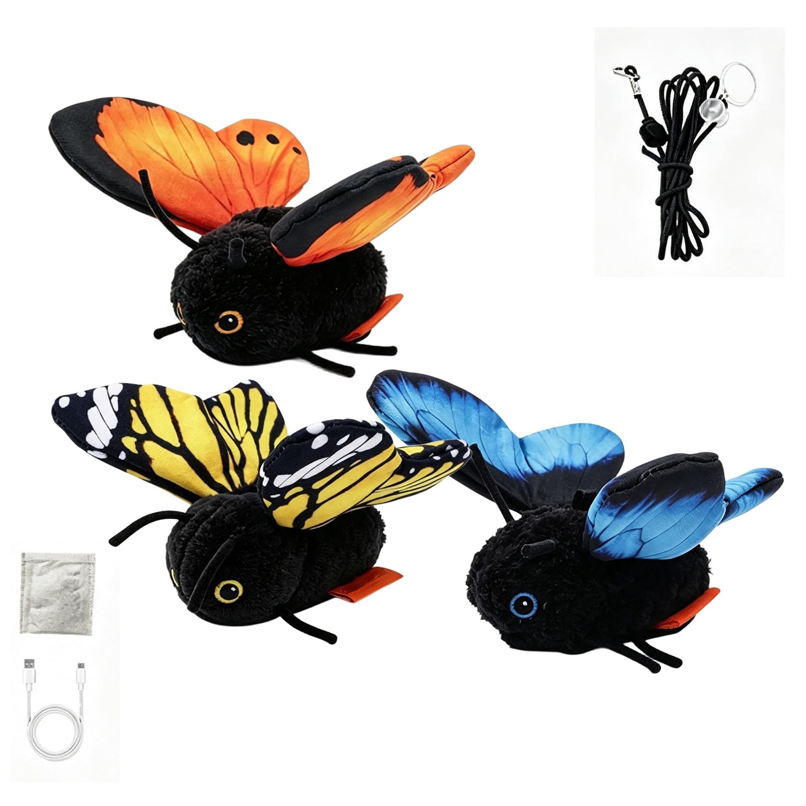 3Pc Rechargeable Fluttering Butterfly Cat Toy Interactive Flapping Suction