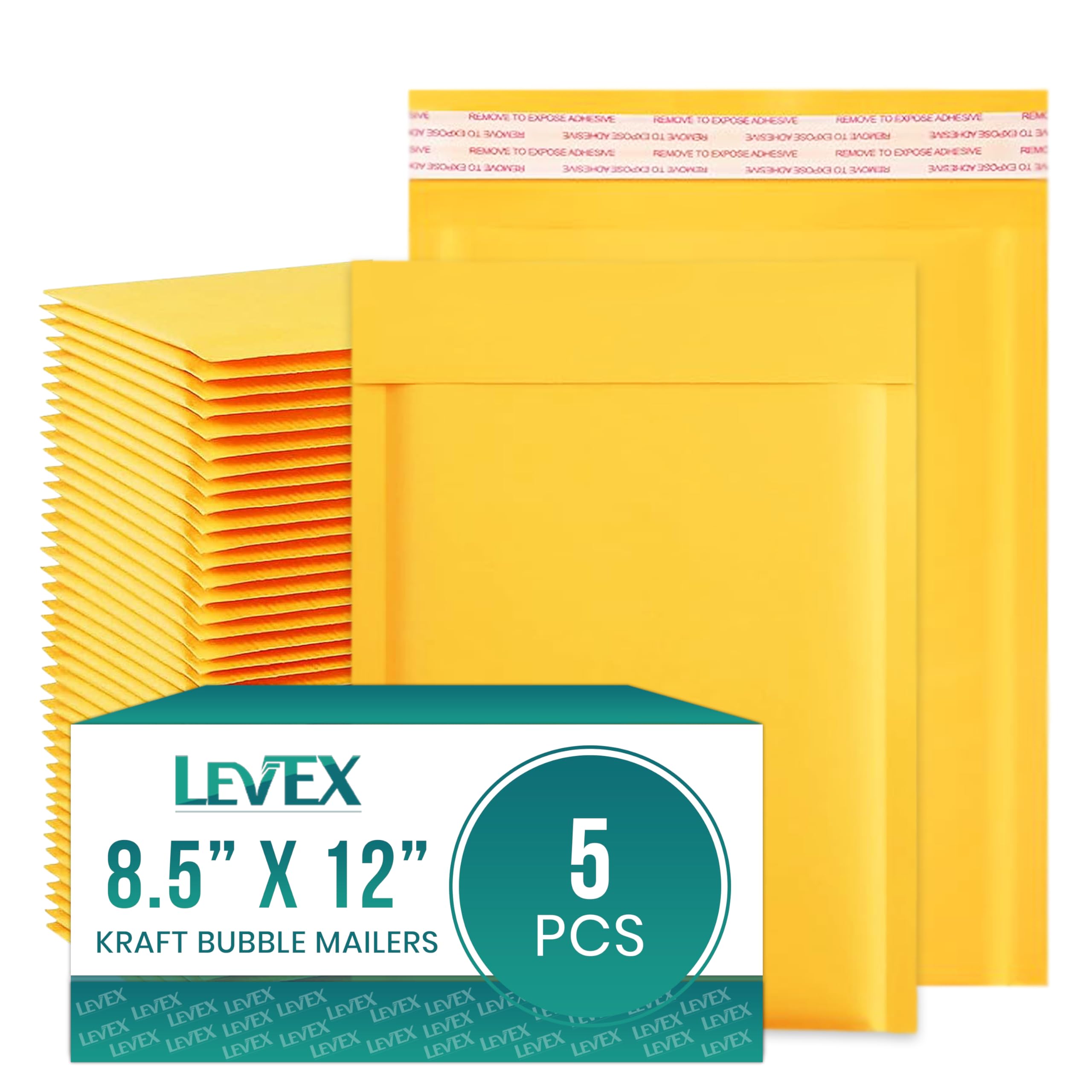Levex - #2 8.5" x 12" [5 Pack) Kraft Bubble Mailers, Padded Envelope Mailers, Packing Envelope & Mailing Bags for Shipping